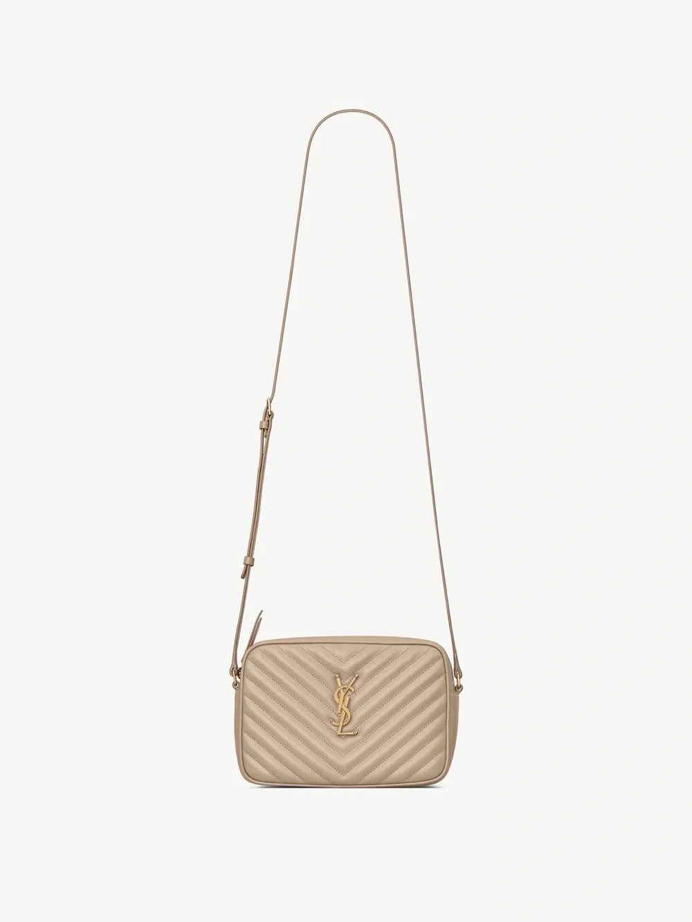 Saint Laurent Sand Quilted Leather Crossbody with Gold YSL Hardware